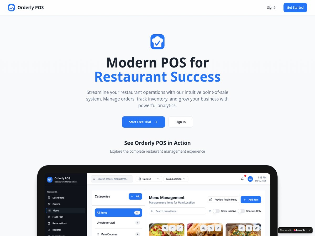 Orderly POS live website preview