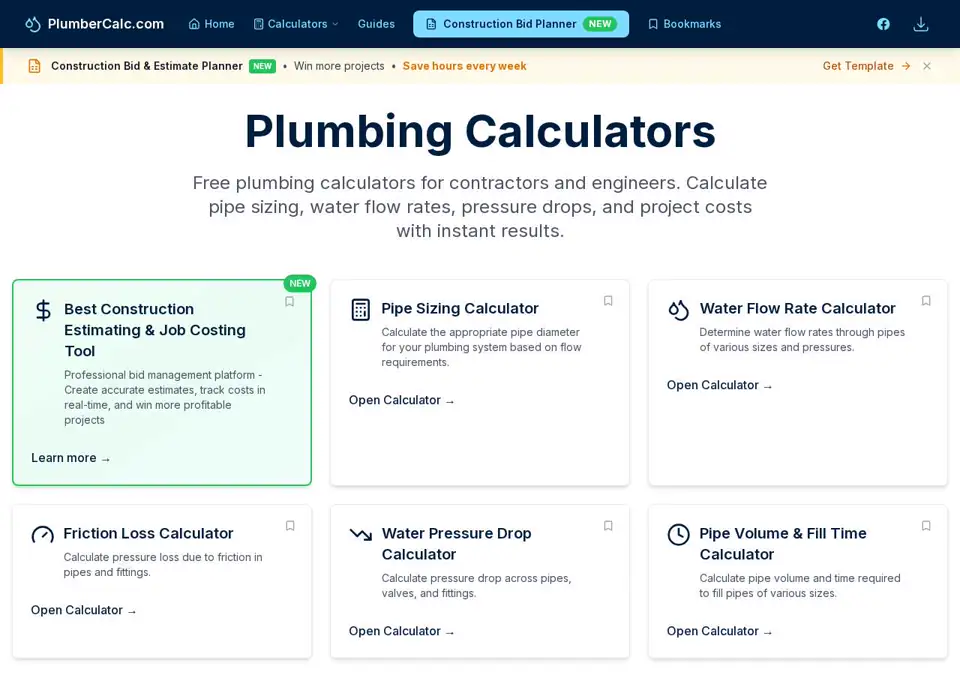 PlumberCalc live website preview